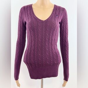 American Eagle Women's Cable Knit Sweater, Size M, Long Sleeve Fitted, V-neck